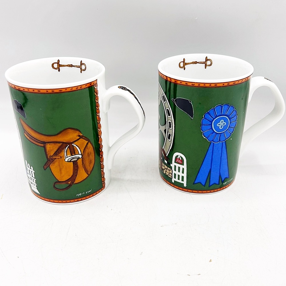 Inhesion Equestrian Mug Set OS Green Excellent Maria Ryan Fine Porcelain 2pc
